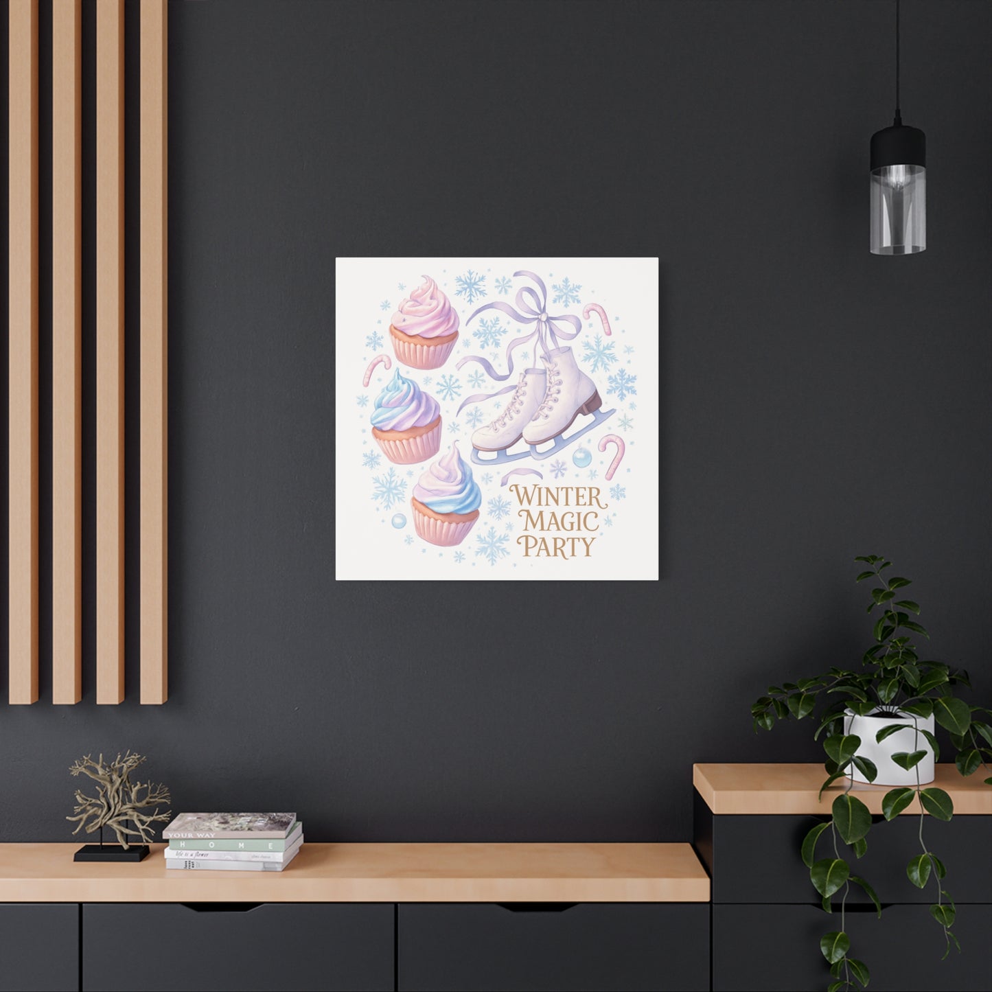 Winter Magic Party Canvas — Ice Skates & Cupcakes Matte Wall Art