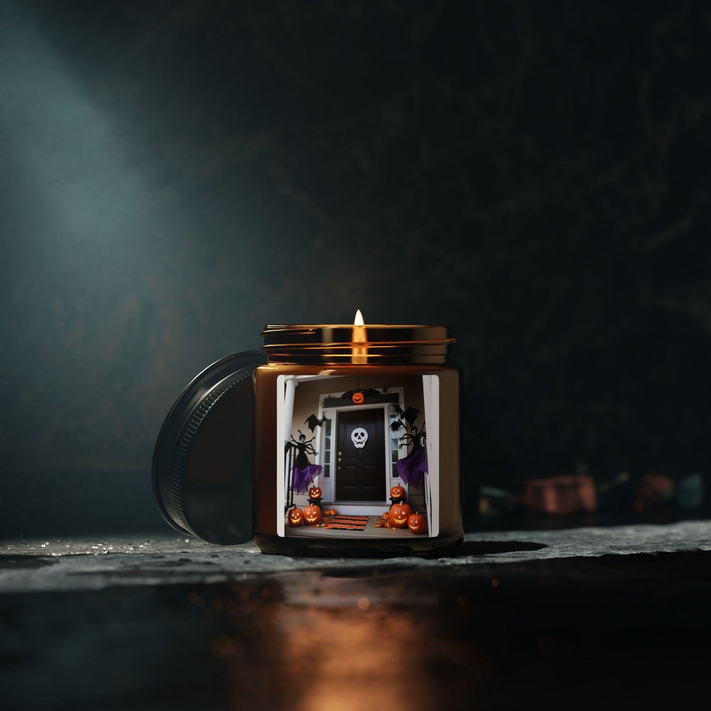 Halloween Scented Soy Candle, Cozy Home Decor, Fall Fragrance Gift, Eco-Friendly Amber Jar