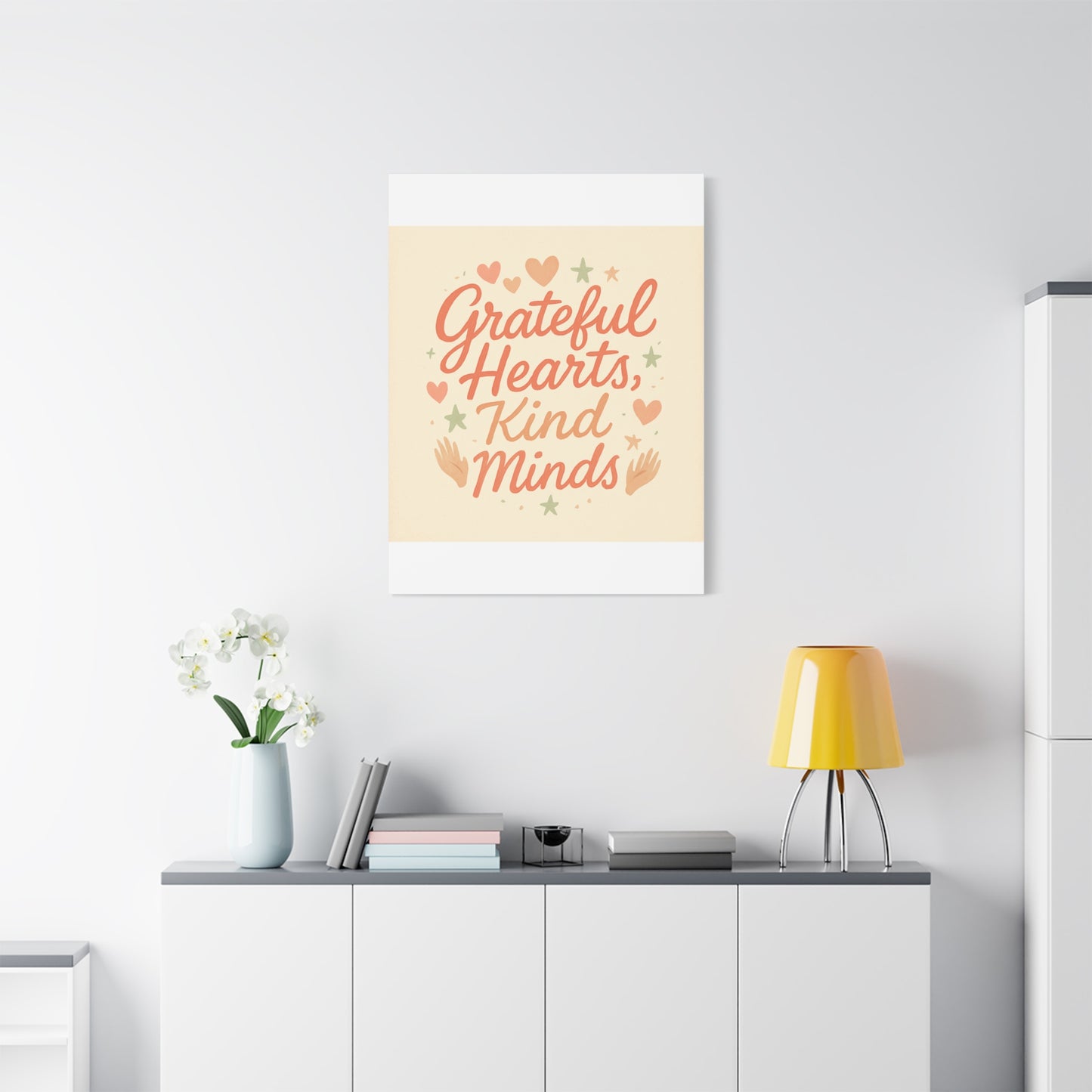 Grateful Hearts Kind Minds Canvas Wall Art — Inspirational Quote Matte Canvas