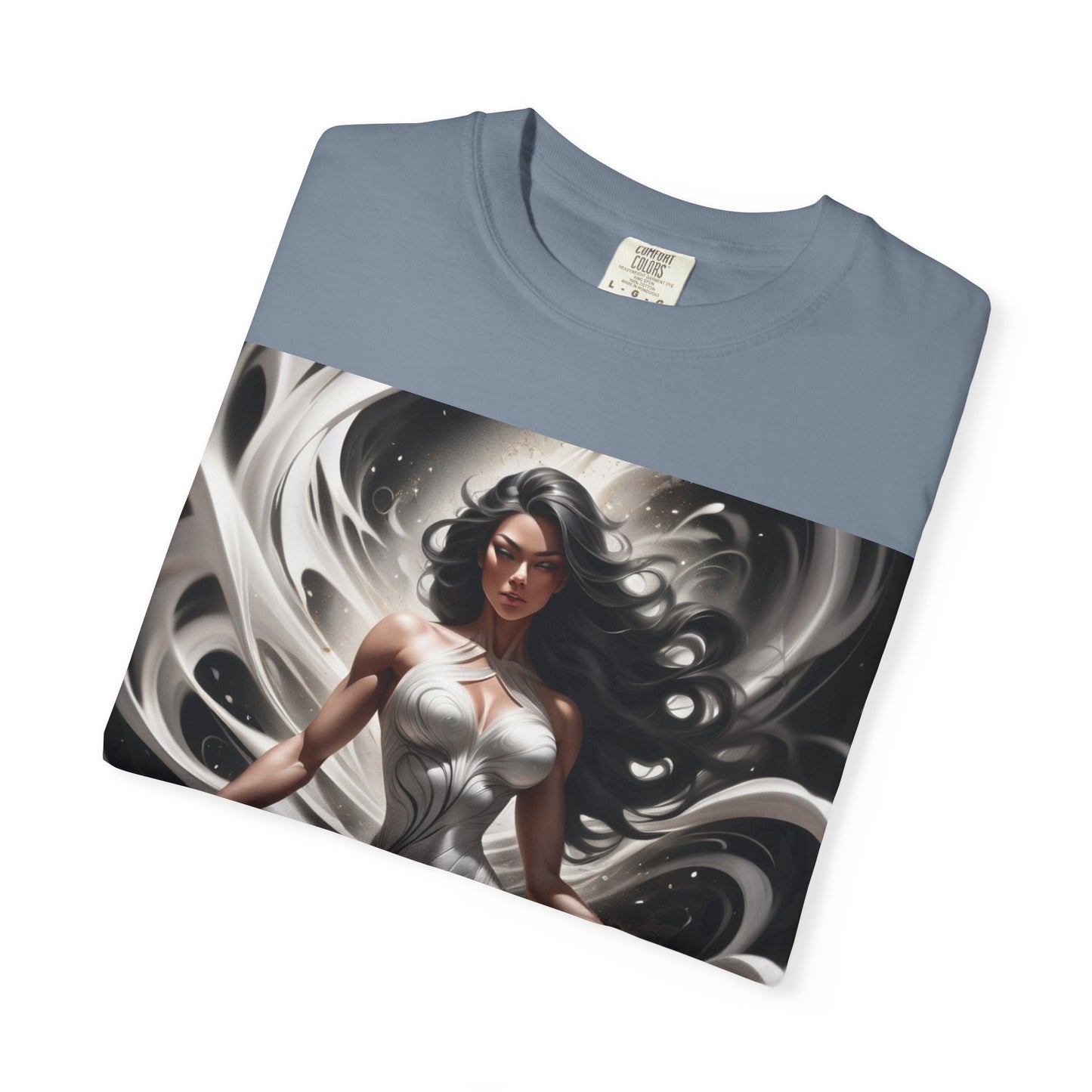 Goddess Art T-Shirt — Elegant White-Draped Fantasy Woman Print