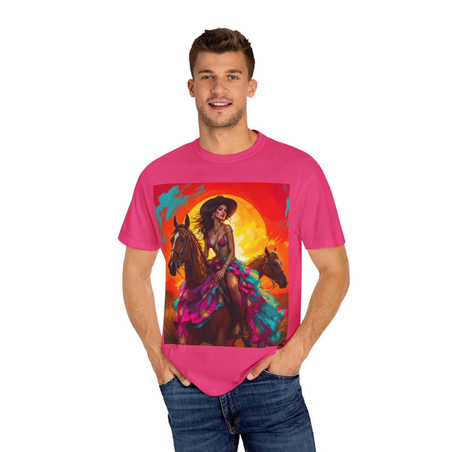Cowgirl Sunset T-Shirt — Vibrant Western Horse Art Tee