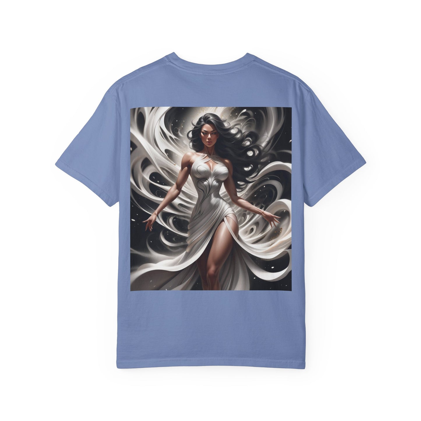 Goddess Art T-Shirt — Elegant White-Draped Fantasy Woman Print