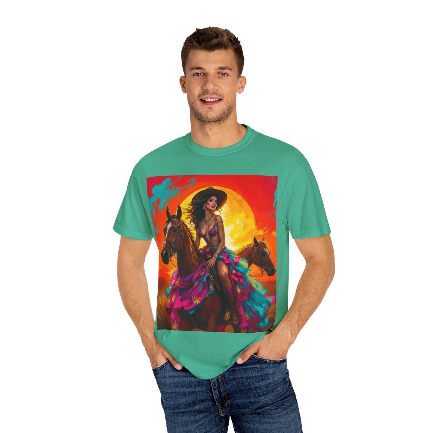 Cowgirl Sunset T-Shirt — Vibrant Western Horse Art Tee