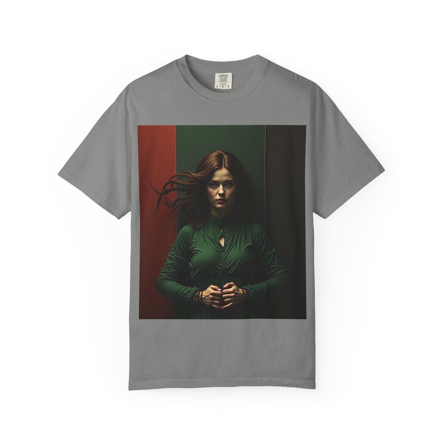 Portrait Photo Tee — Moody Green Woman Graphic T-Shirt