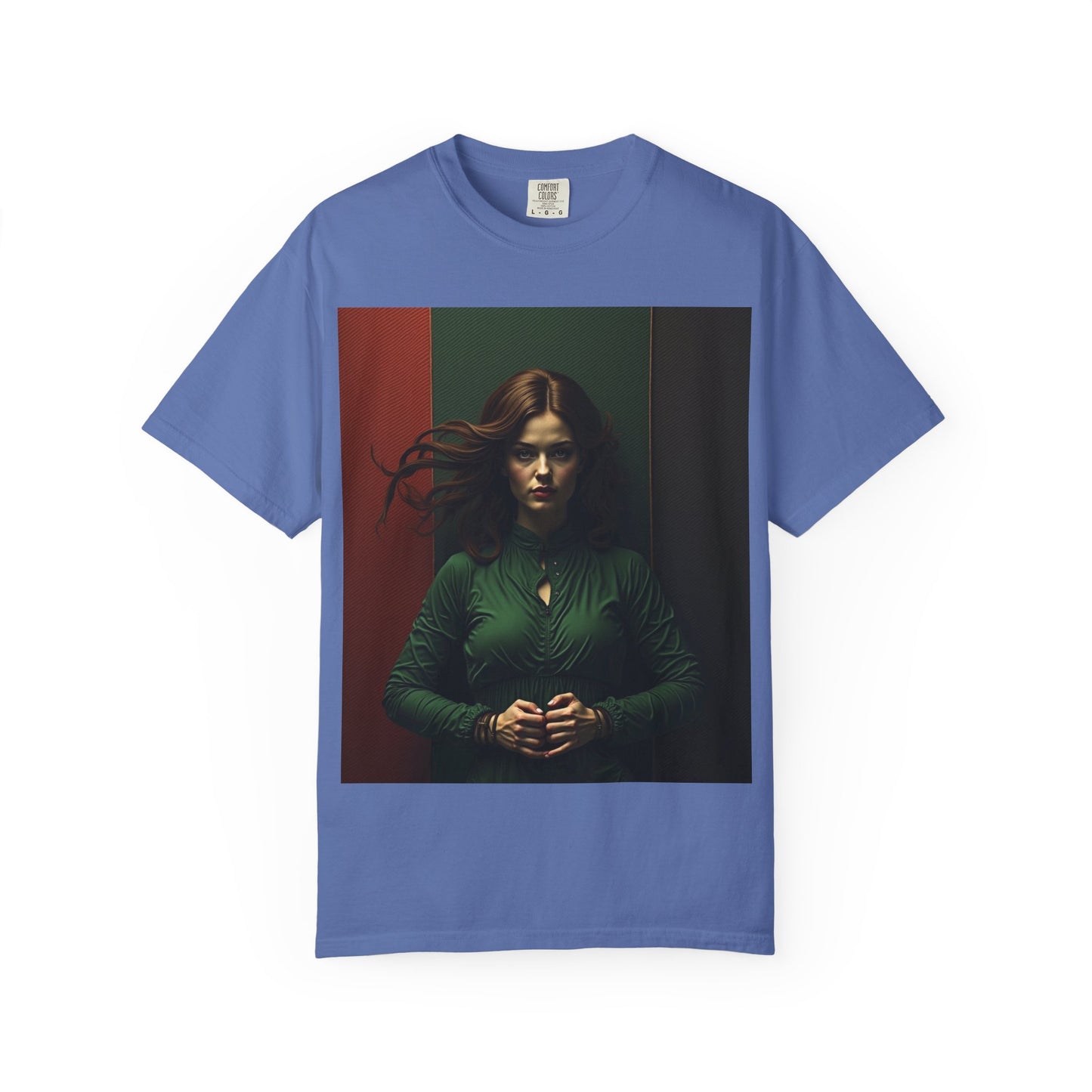 Portrait Photo Tee — Moody Green Woman Graphic T-Shirt