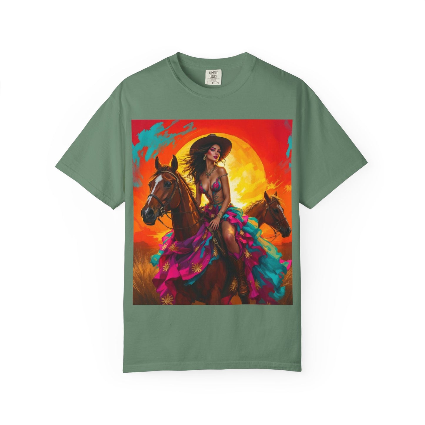 Cowgirl Sunset T-Shirt — Vibrant Western Horse Art Tee