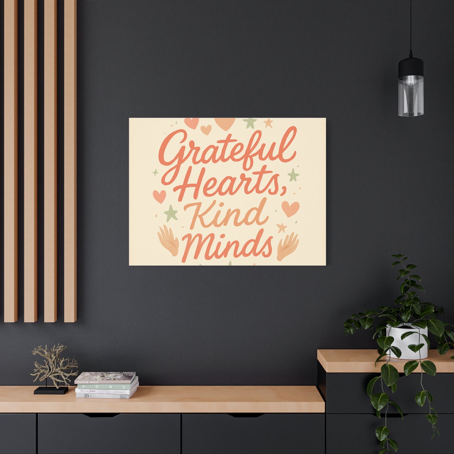 Grateful Hearts Kind Minds Canvas Wall Art — Inspirational Quote Matte Canvas