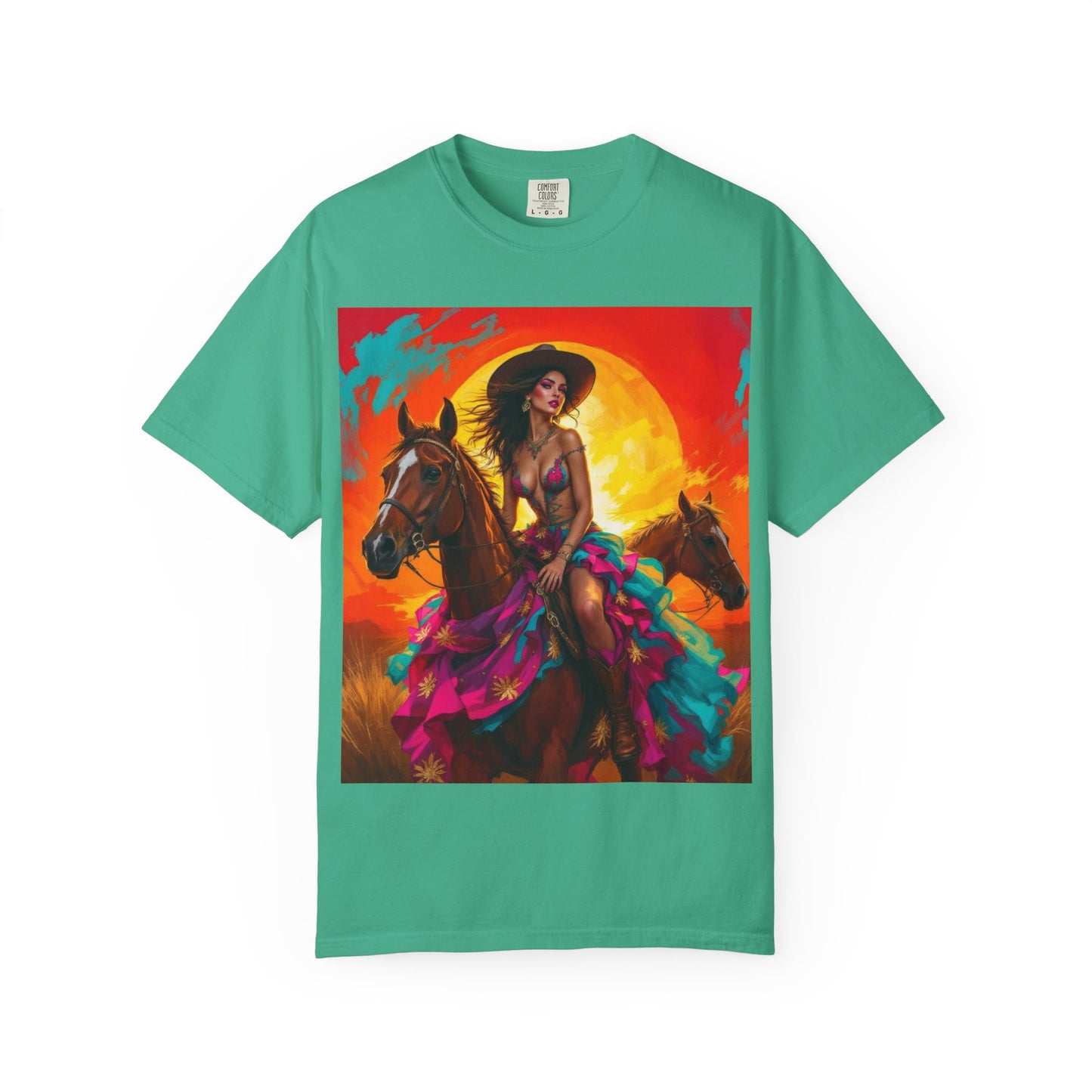 Cowgirl Sunset T-Shirt — Vibrant Western Horse Art Tee