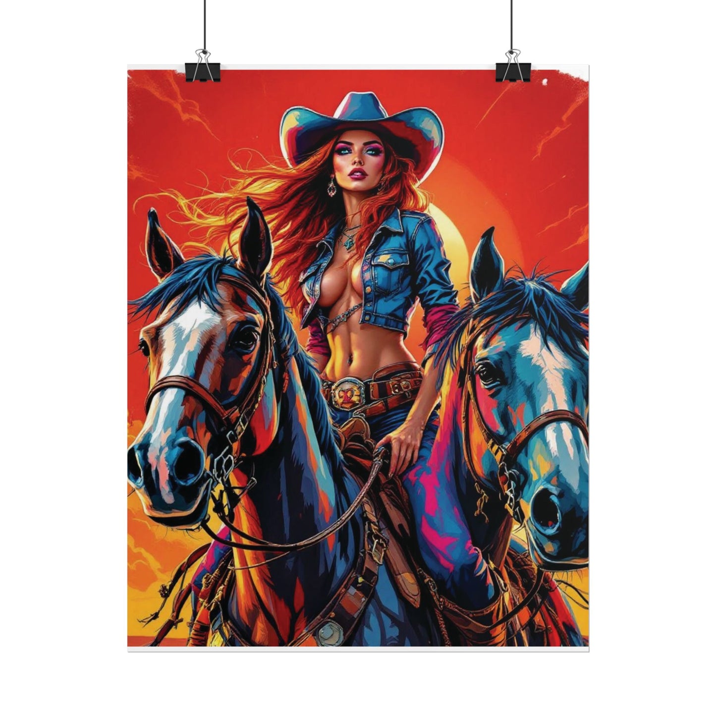 Cowgirl Poster — Vibrant Western Cowgirl Art Print with Horses