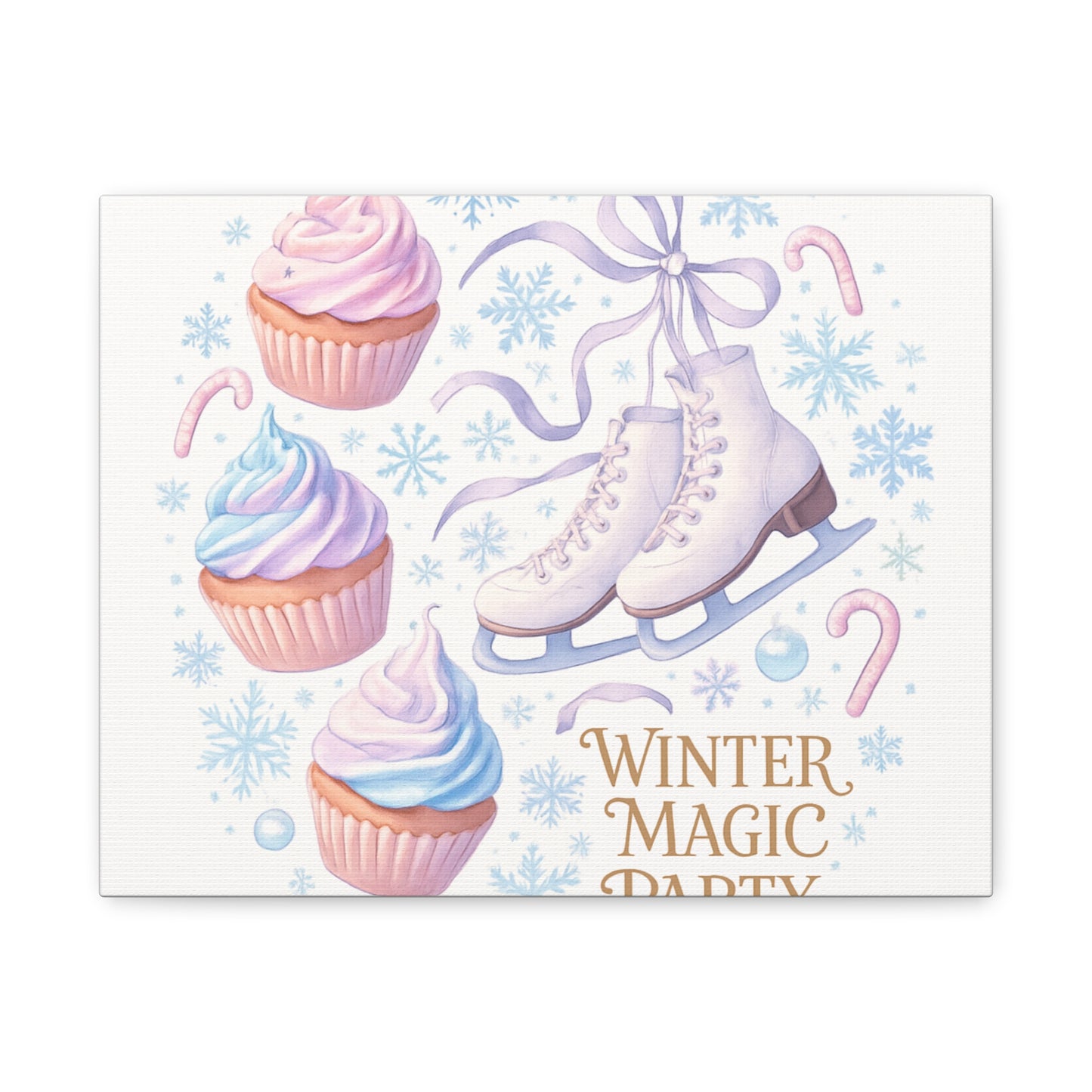 Winter Magic Party Canvas — Ice Skates & Cupcakes Matte Wall Art