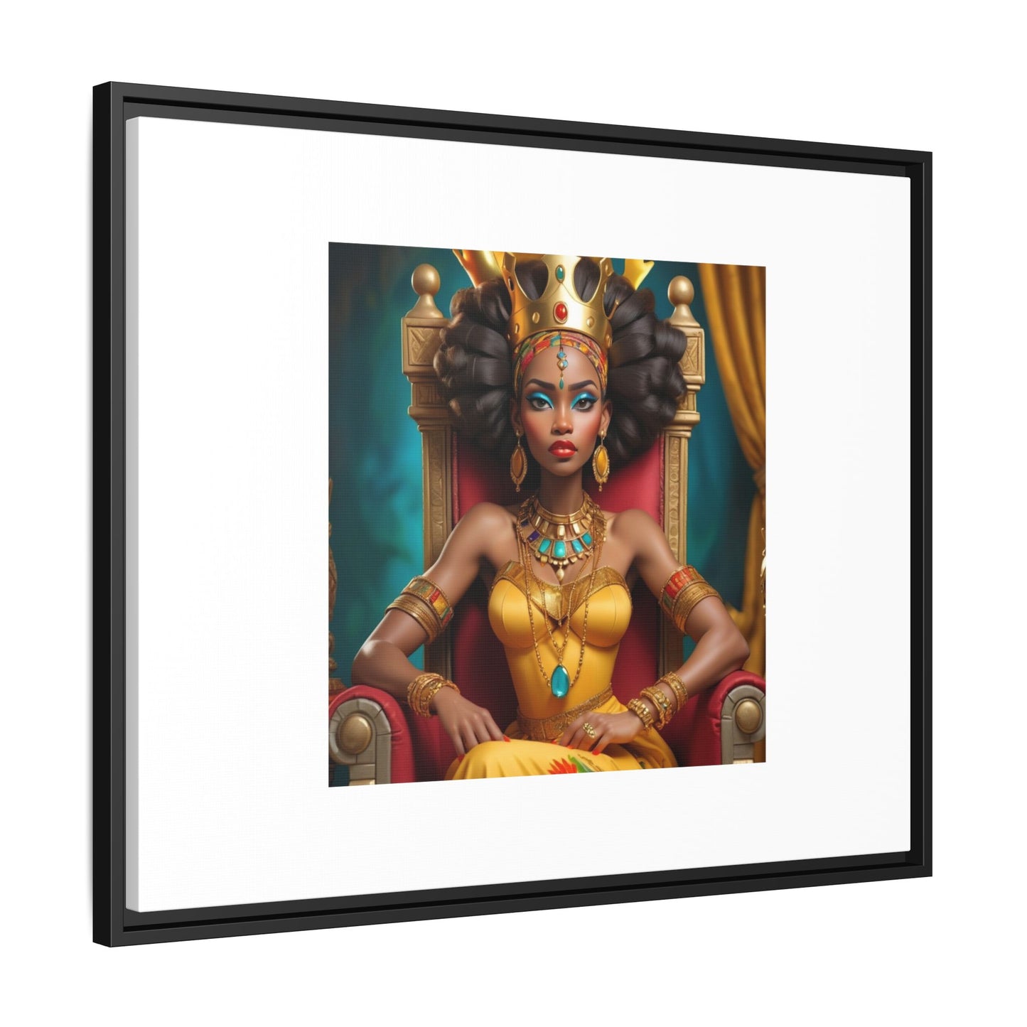 Framed Matte Canvas Art — Regal African Queen Portrait