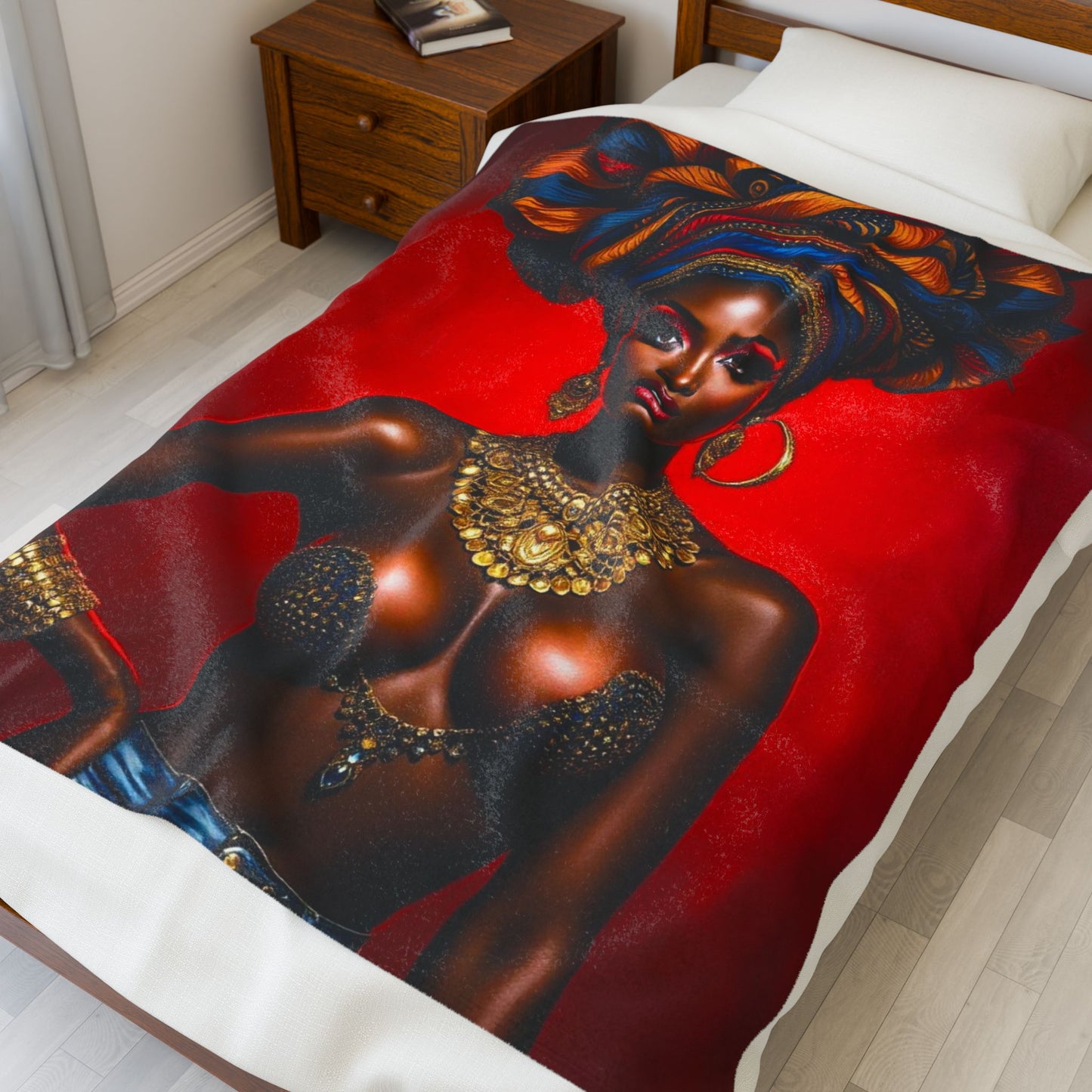 Copy of Velveteen Plush Blanket — Regal African Queen Portrait Throw