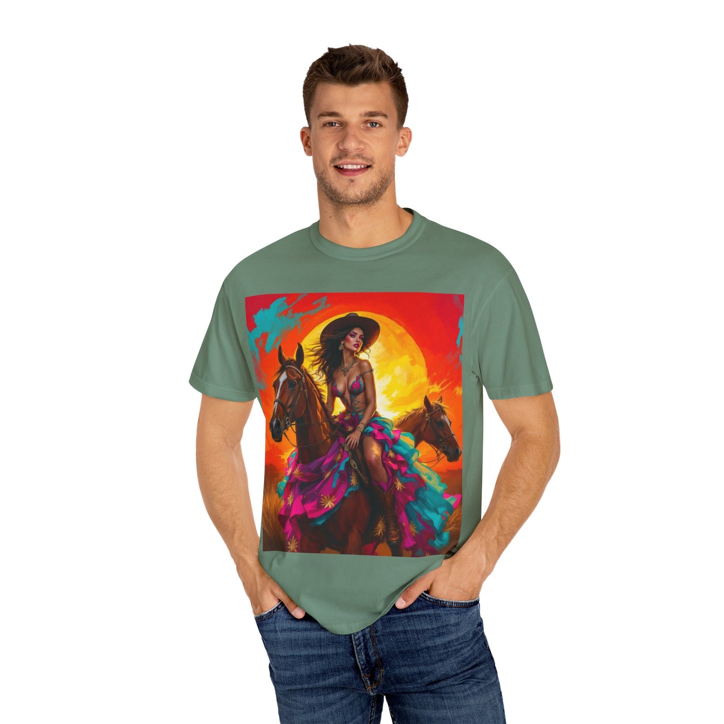 Cowgirl Sunset T-Shirt — Vibrant Western Horse Art Tee