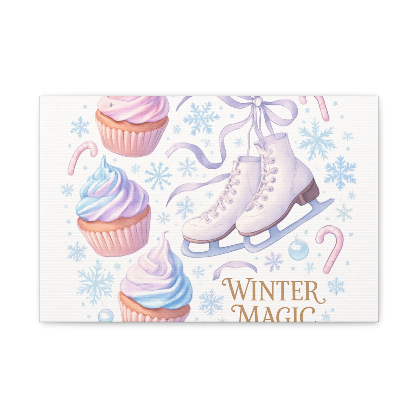 Winter Magic Party Canvas — Ice Skates & Cupcakes Matte Wall Art