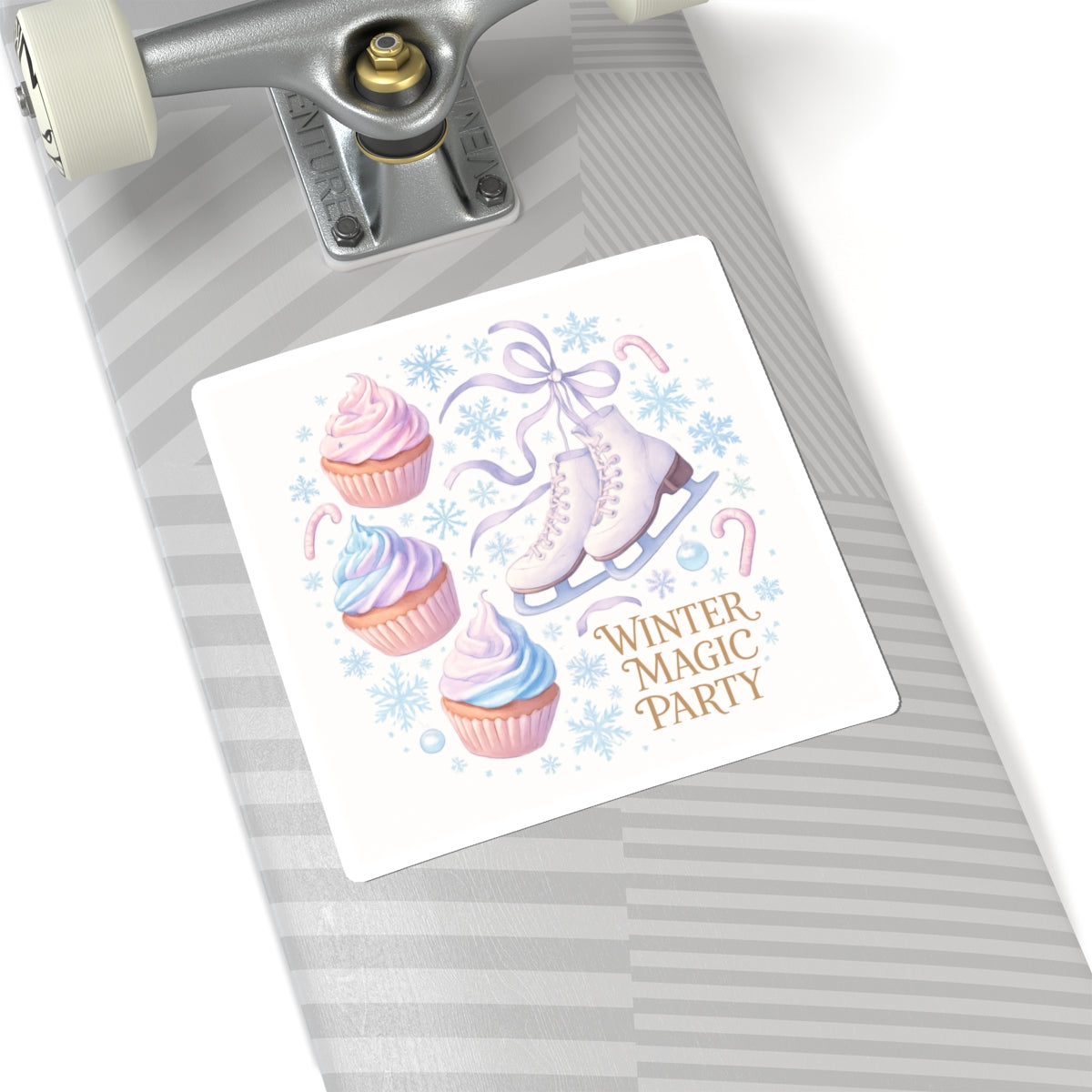 Winter Magic Party Sticker — Ice Skates & Cupcakes Cute Kiss-Cut Decal