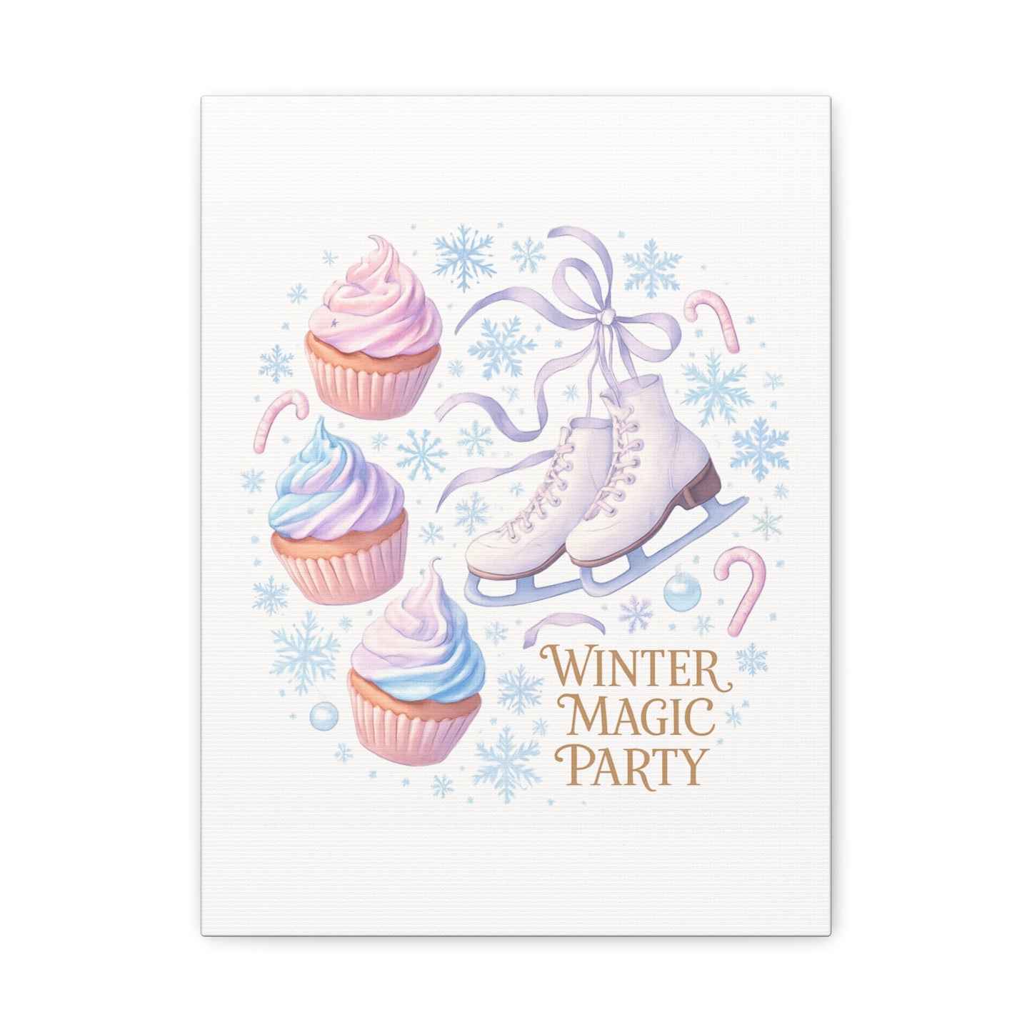 Winter Magic Party Canvas — Ice Skates & Cupcakes Matte Wall Art