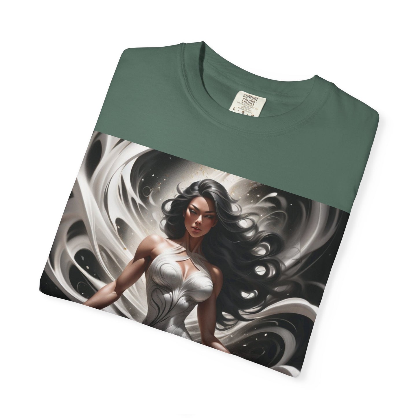 Goddess Art T-Shirt — Elegant White-Draped Fantasy Woman Print