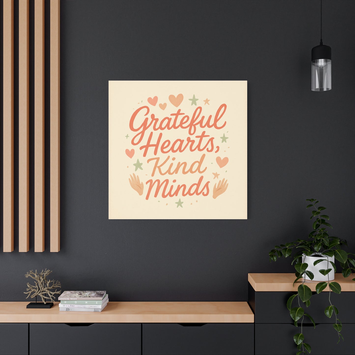 Grateful Hearts Kind Minds Canvas Wall Art — Inspirational Quote Matte Canvas