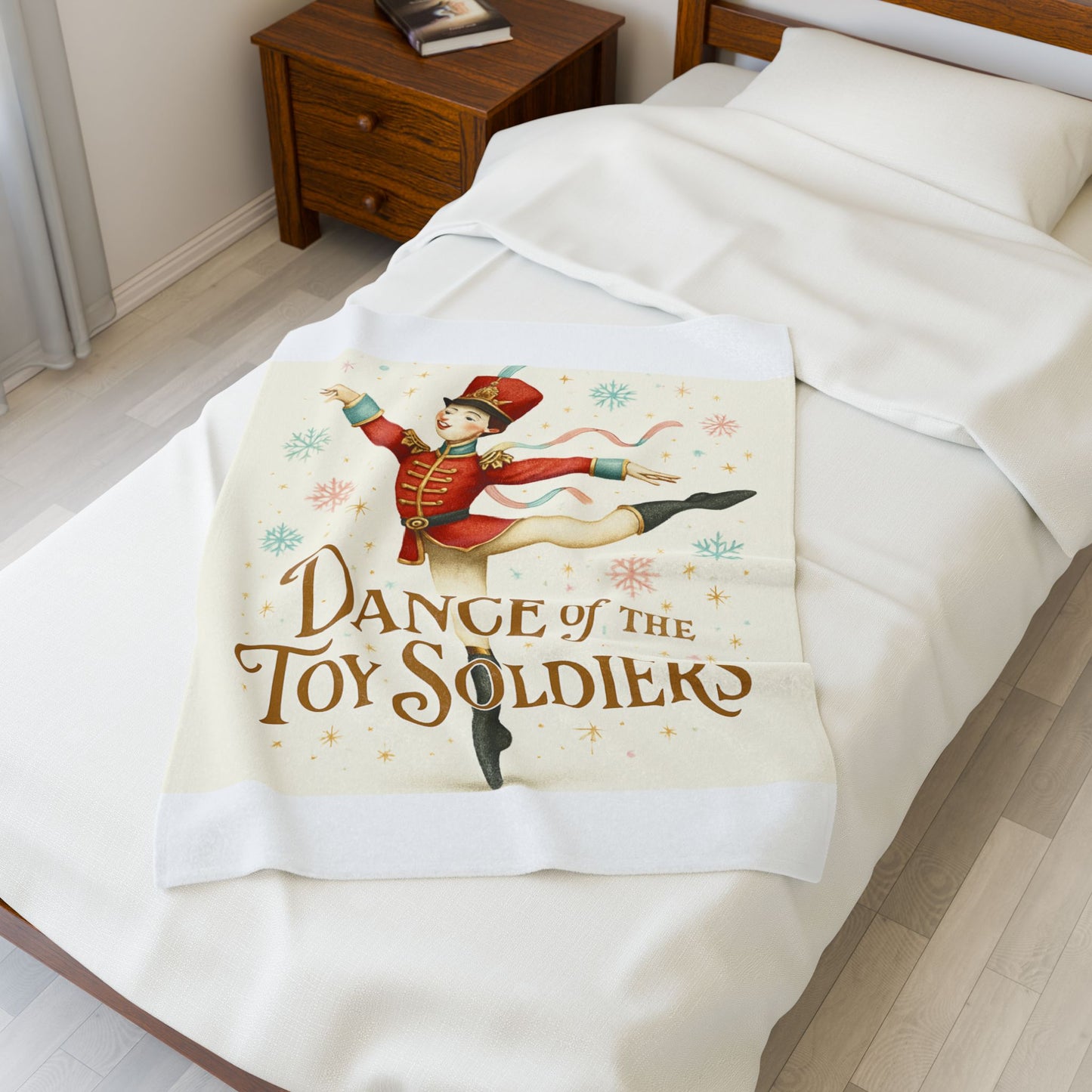 Dance of the Toy Soldiers Velveteen Plush Blanket — Vintage Nutcracker Holiday Throw