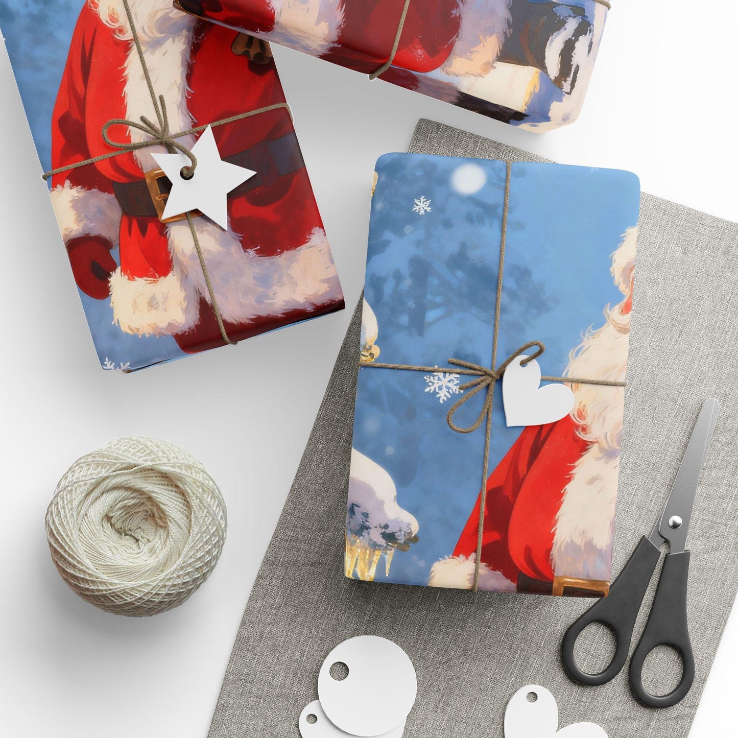 Festive Christmas Wrapping Paper - Santa in Snow, Holiday Gift Wrap, Eco-Friendly, Birthday, New Year, Seasonal Decor