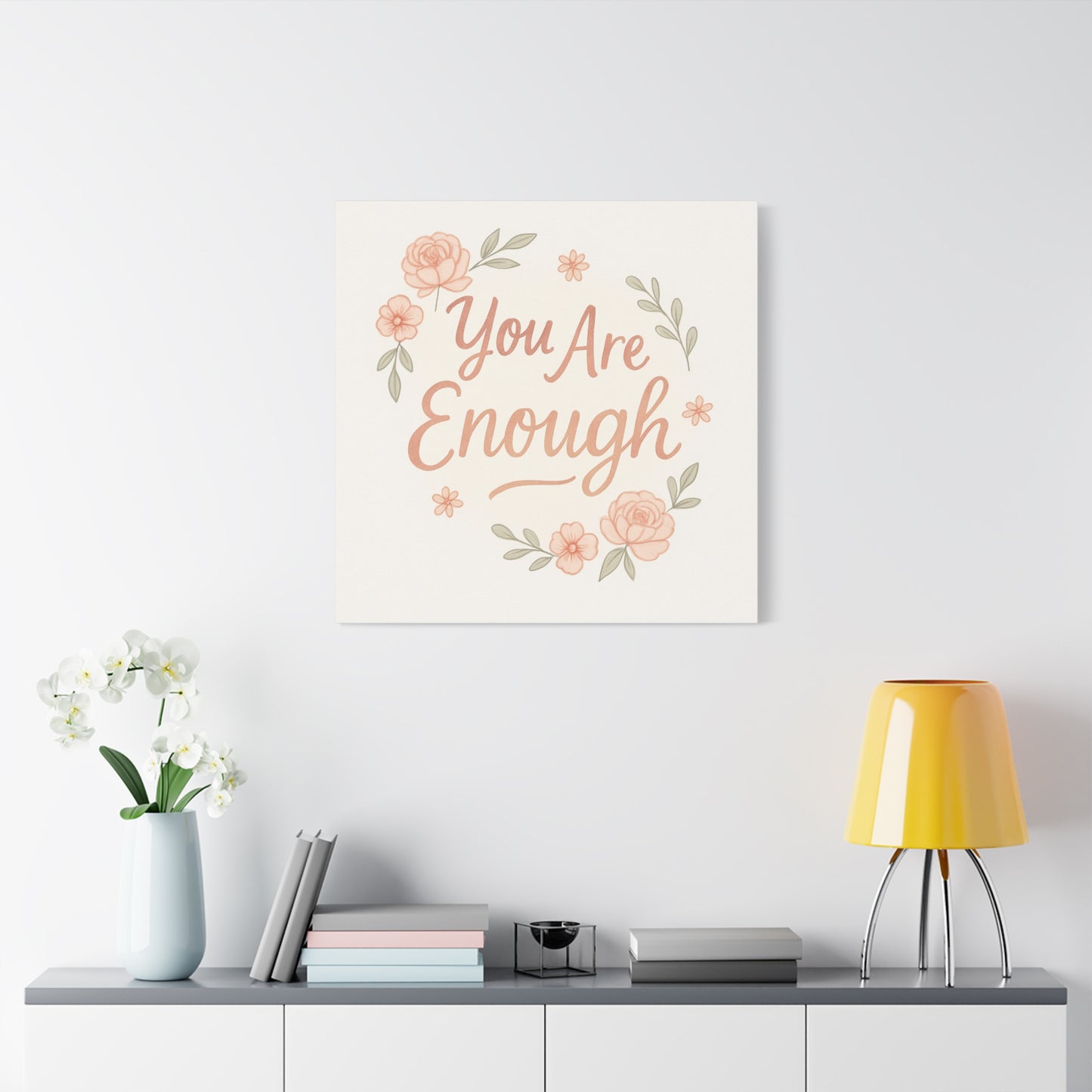 You Are Enough Floral Canvas Wall Art — Inspirational Matte Stretched Canvas