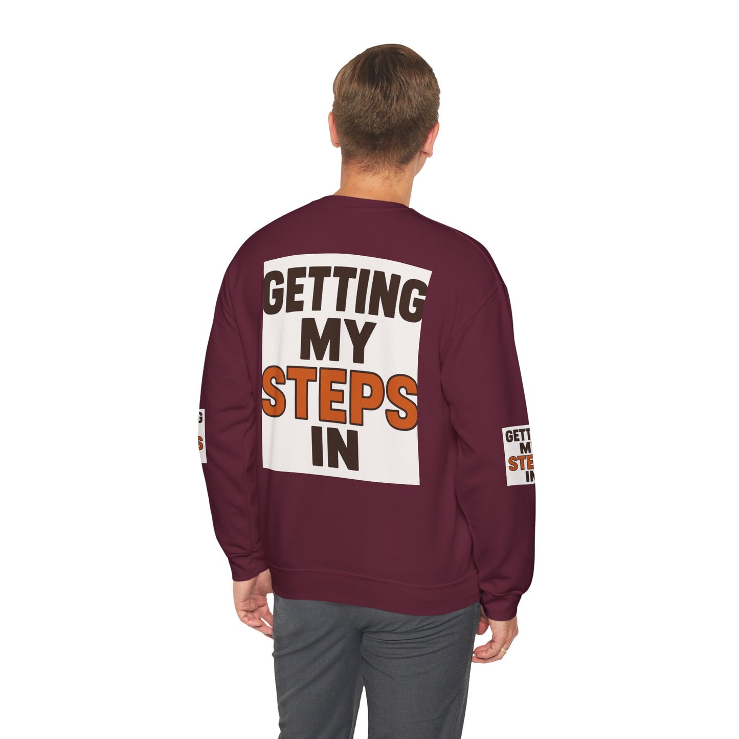 Crewneck Sweatshirt — "Getting My Steps In" Graphic with Kids Playing