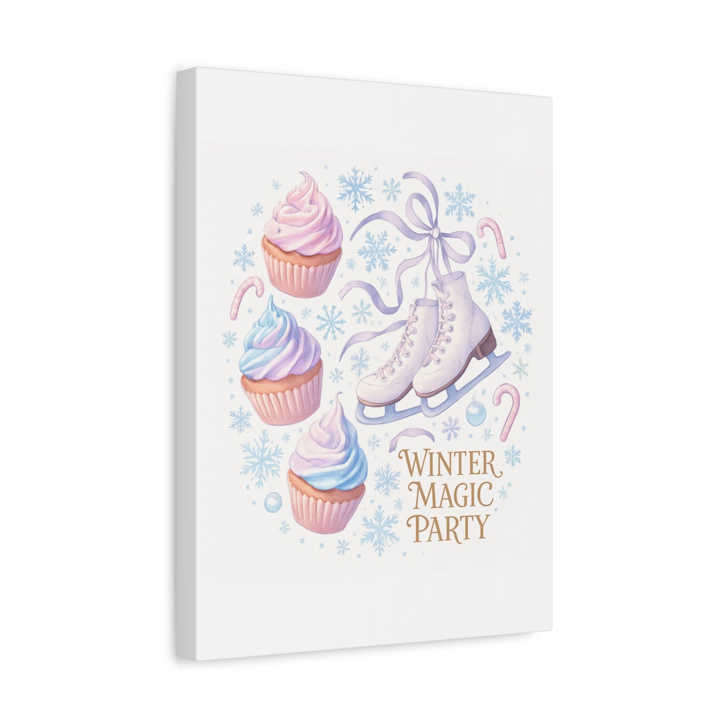 Winter Magic Party Canvas — Ice Skates & Cupcakes Matte Wall Art
