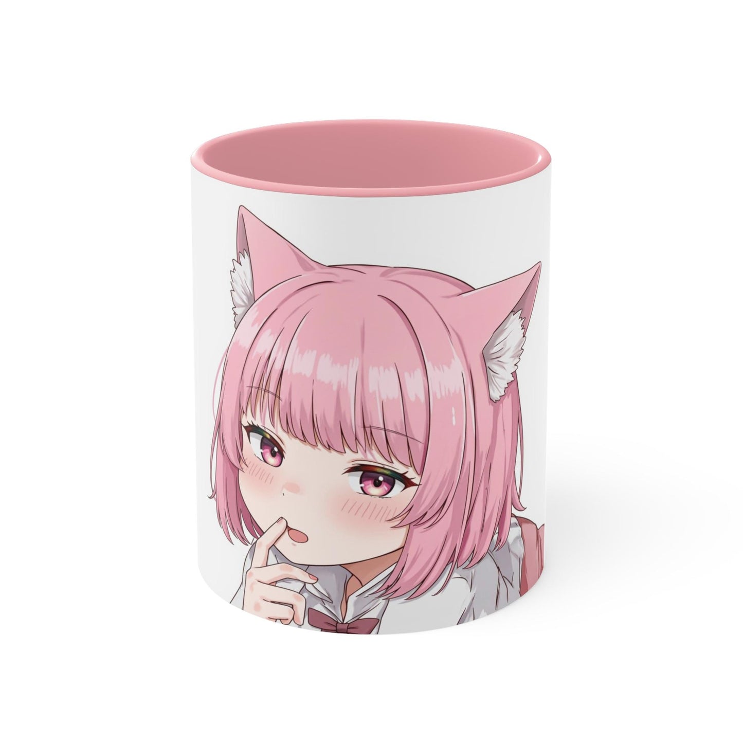 Anime-Inspired Accent Mugs, Cute Cat Girl Mug, Kawaii Coffee Cup, Gift for Anime Lovers, Pink Accent Mug, Unique Home Decor