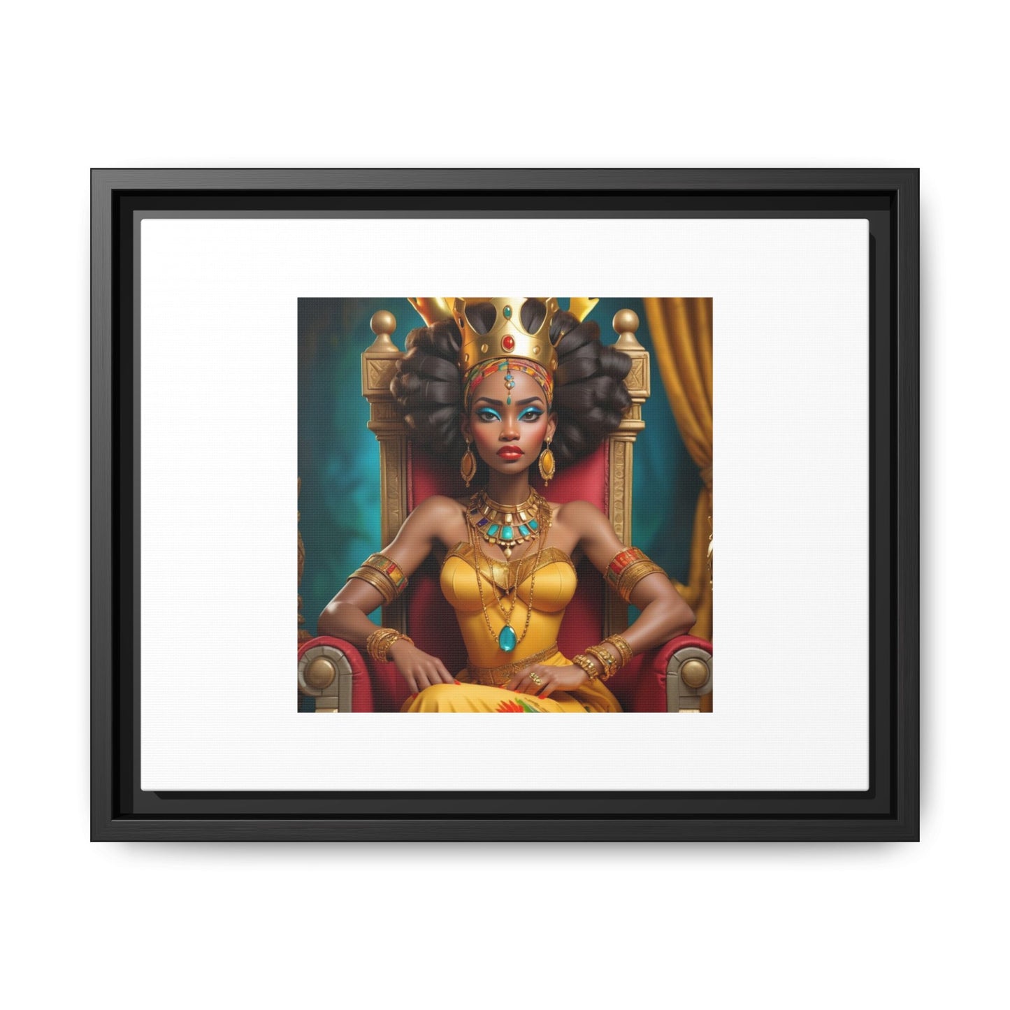 Framed Matte Canvas Art — Regal African Queen Portrait