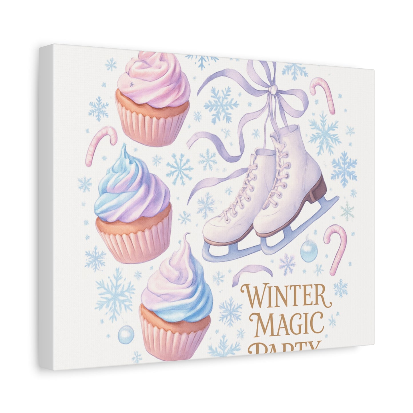 Winter Magic Party Canvas — Ice Skates & Cupcakes Matte Wall Art