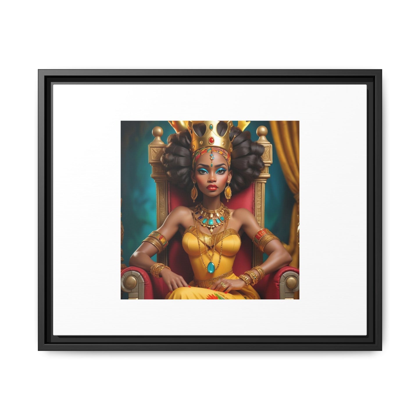 Framed Matte Canvas Art — Regal African Queen Portrait