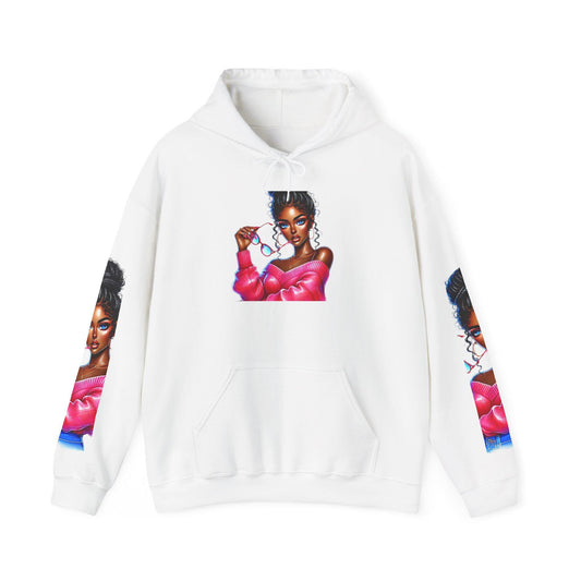 Vibrant Graphic Hoodie: Retro Girl Portrait Sweatshirt