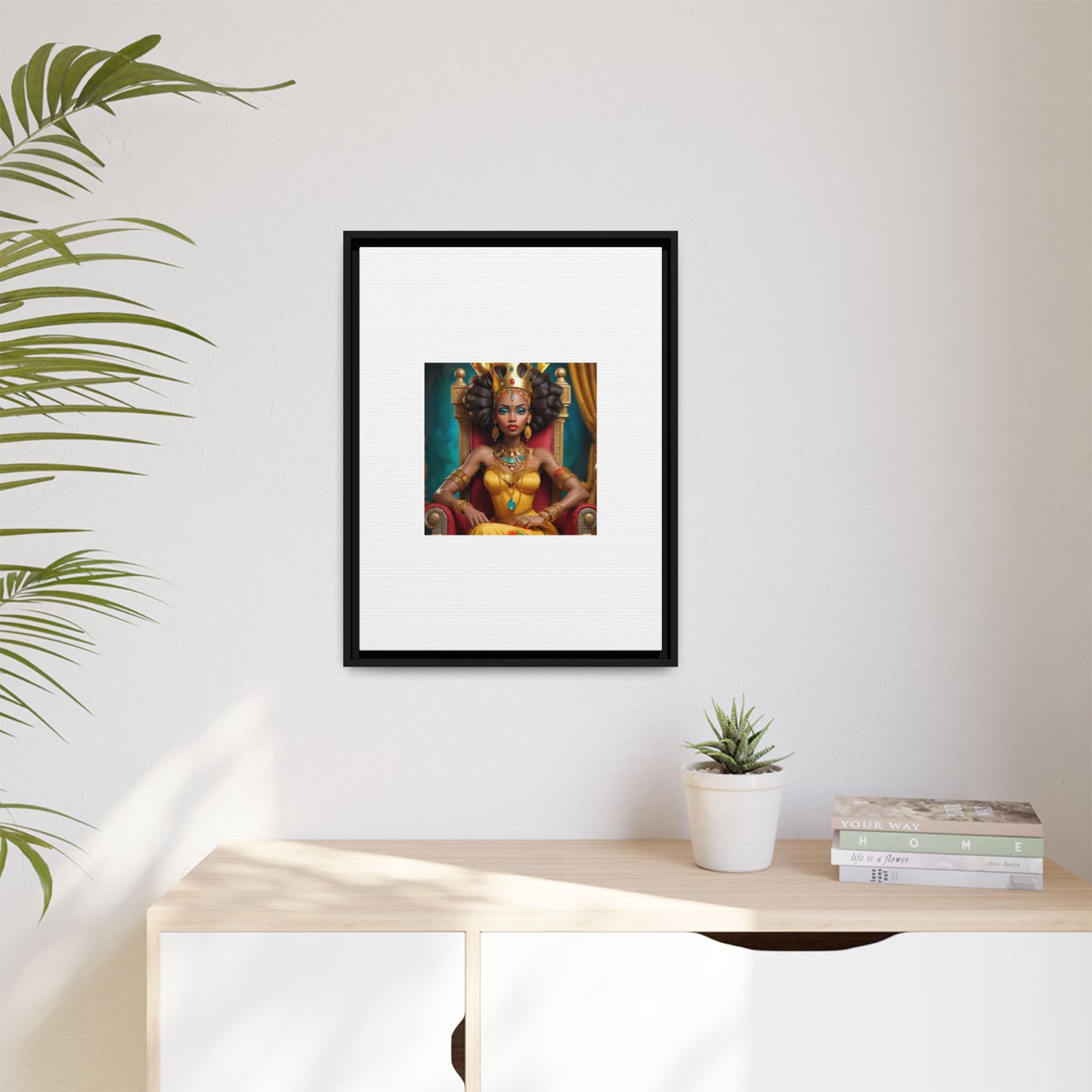Framed Matte Canvas Art — Regal African Queen Portrait