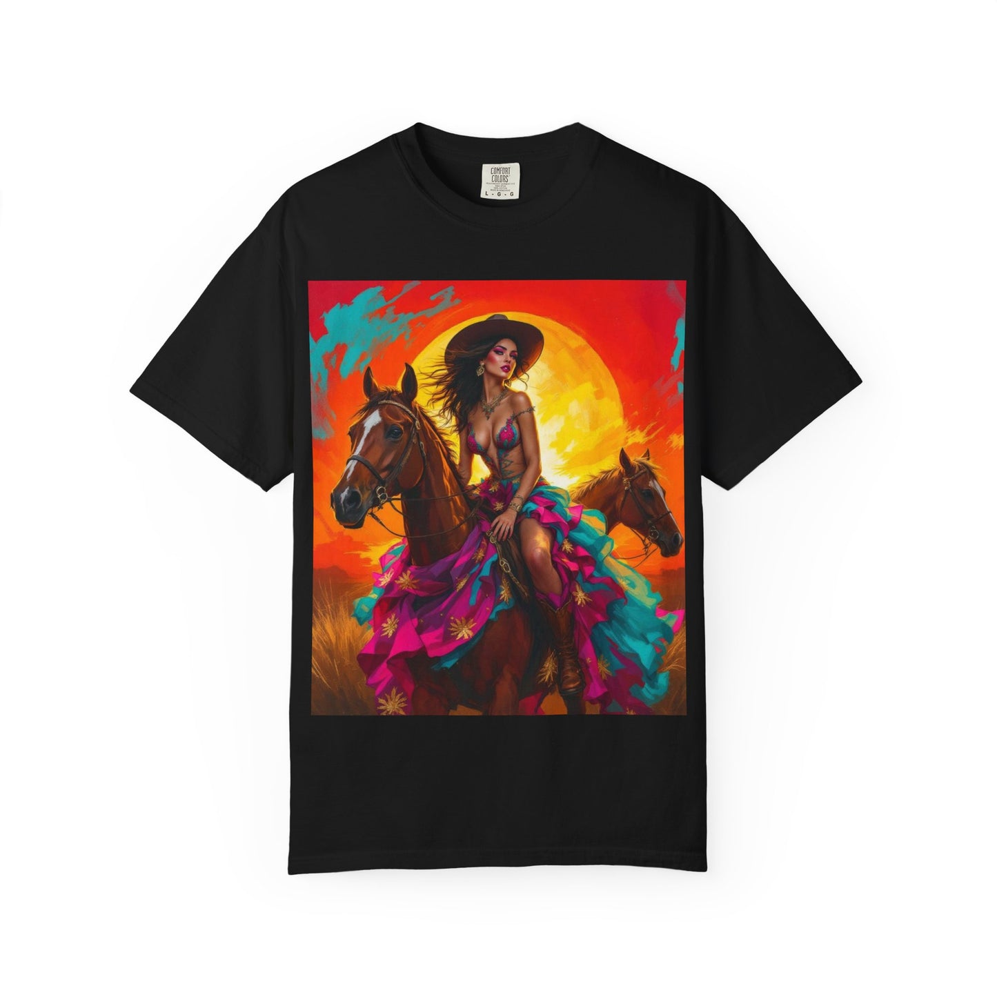 Cowgirl Sunset T-Shirt — Vibrant Western Horse Art Tee