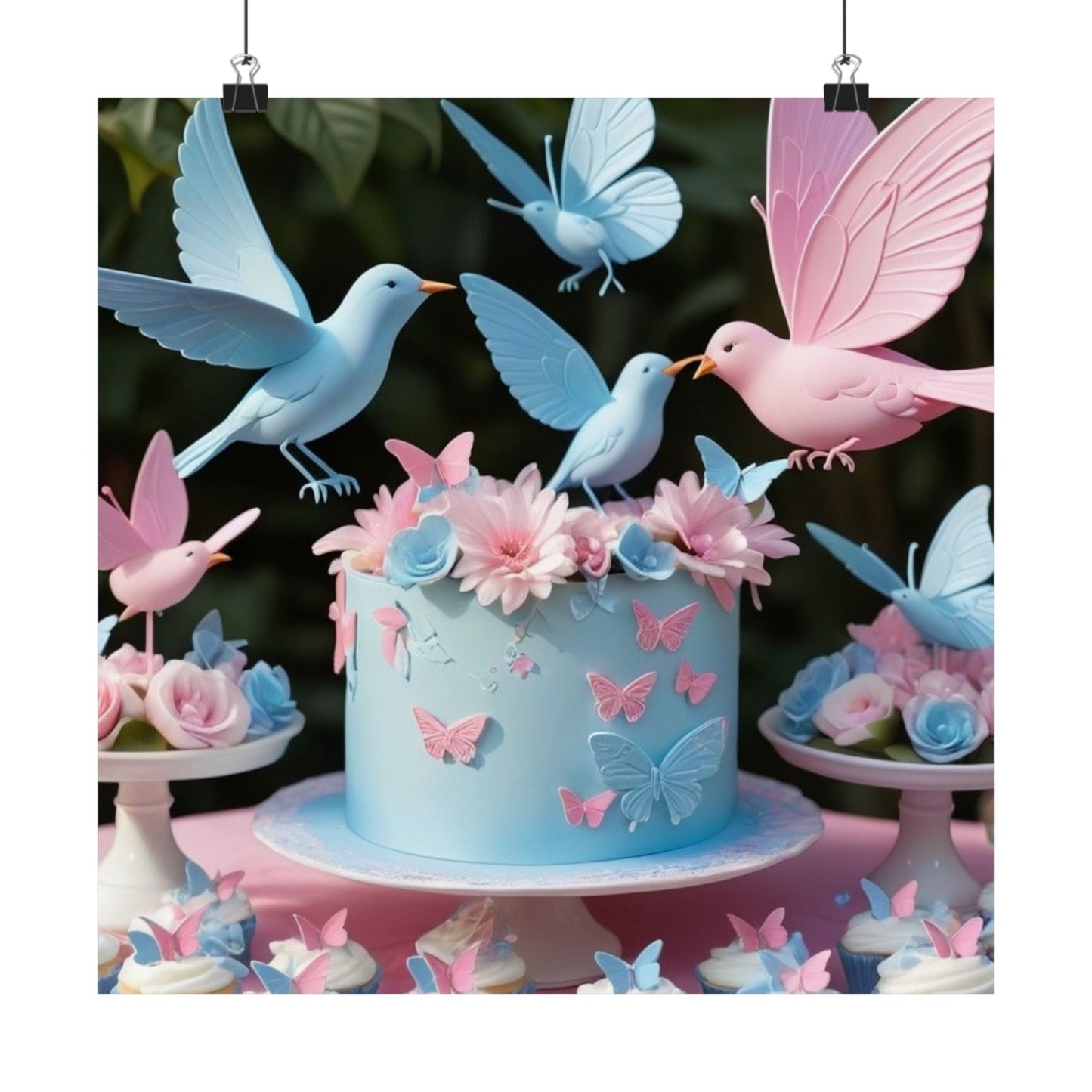 Butterfly & Dove Party Poster — Satin 210gsm Decorative Cake Print