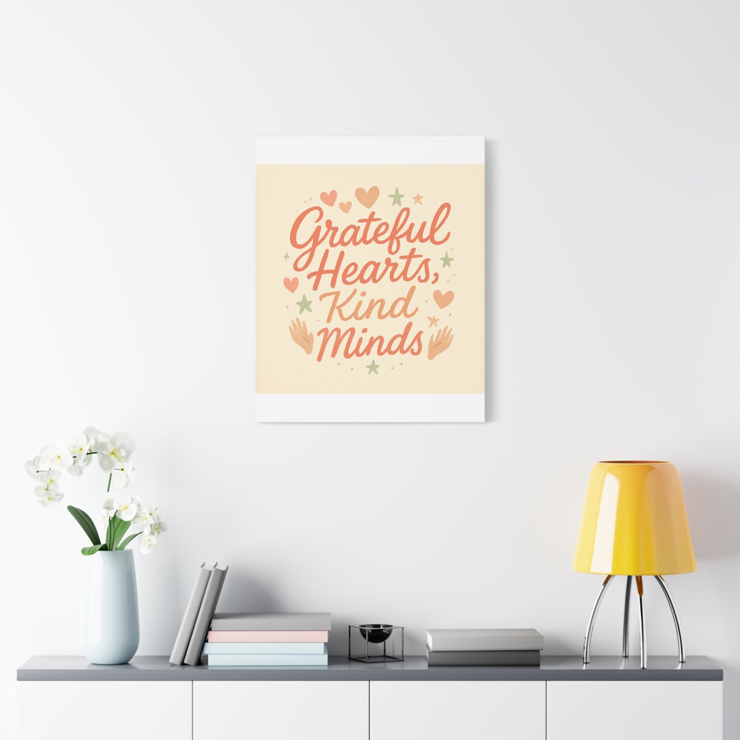 Grateful Hearts Kind Minds Canvas Wall Art — Inspirational Quote Matte Canvas