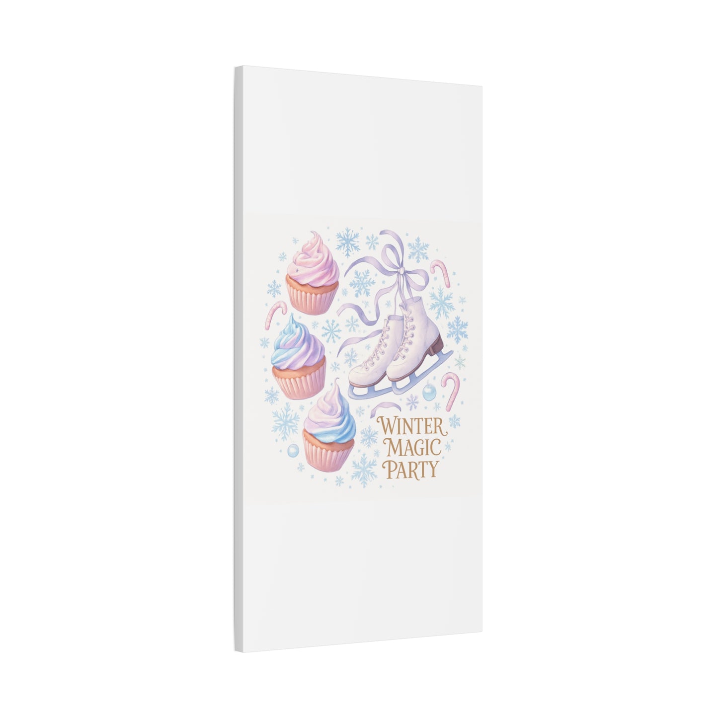Winter Magic Party Canvas — Ice Skates & Cupcakes Matte Wall Art