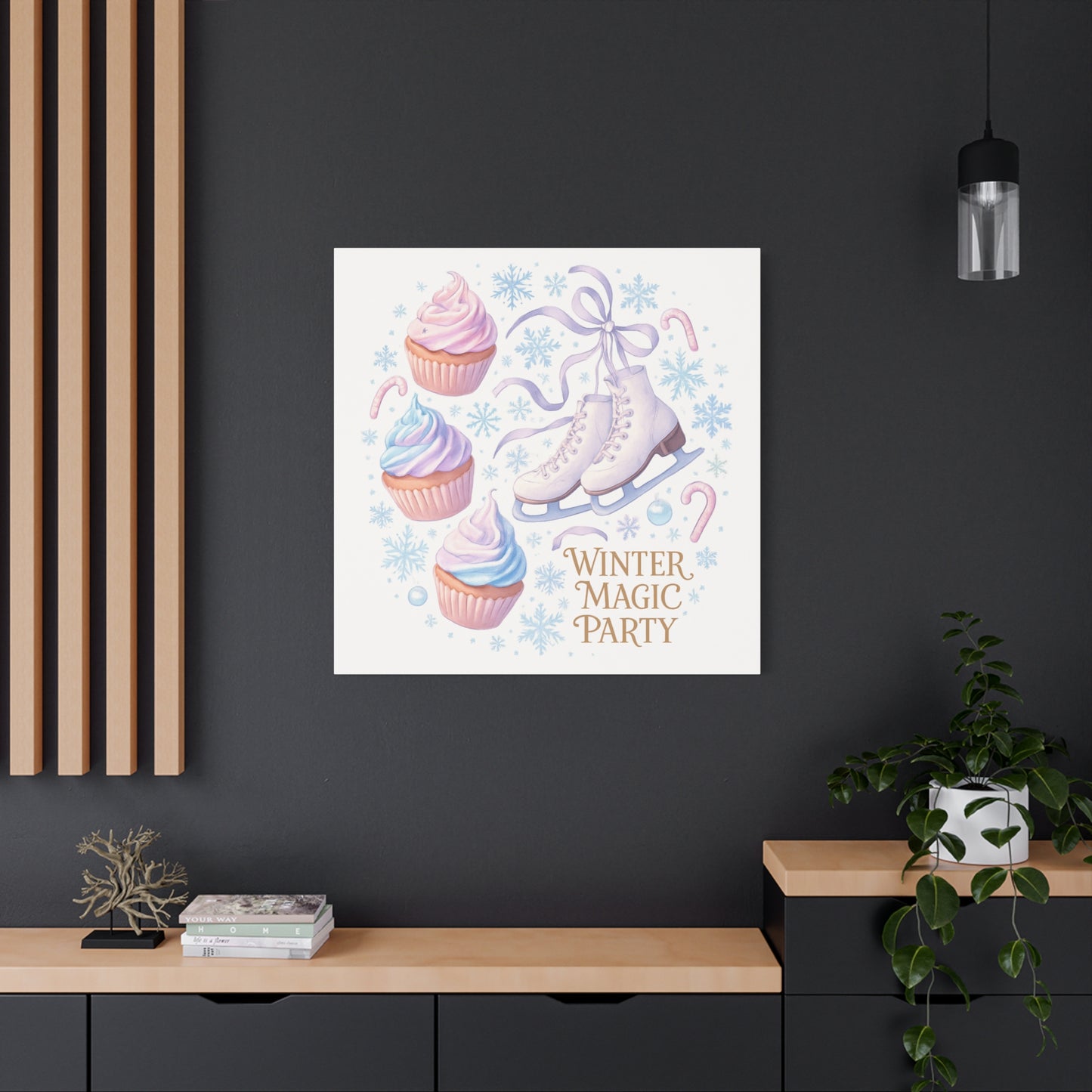 Winter Magic Party Canvas — Ice Skates & Cupcakes Matte Wall Art