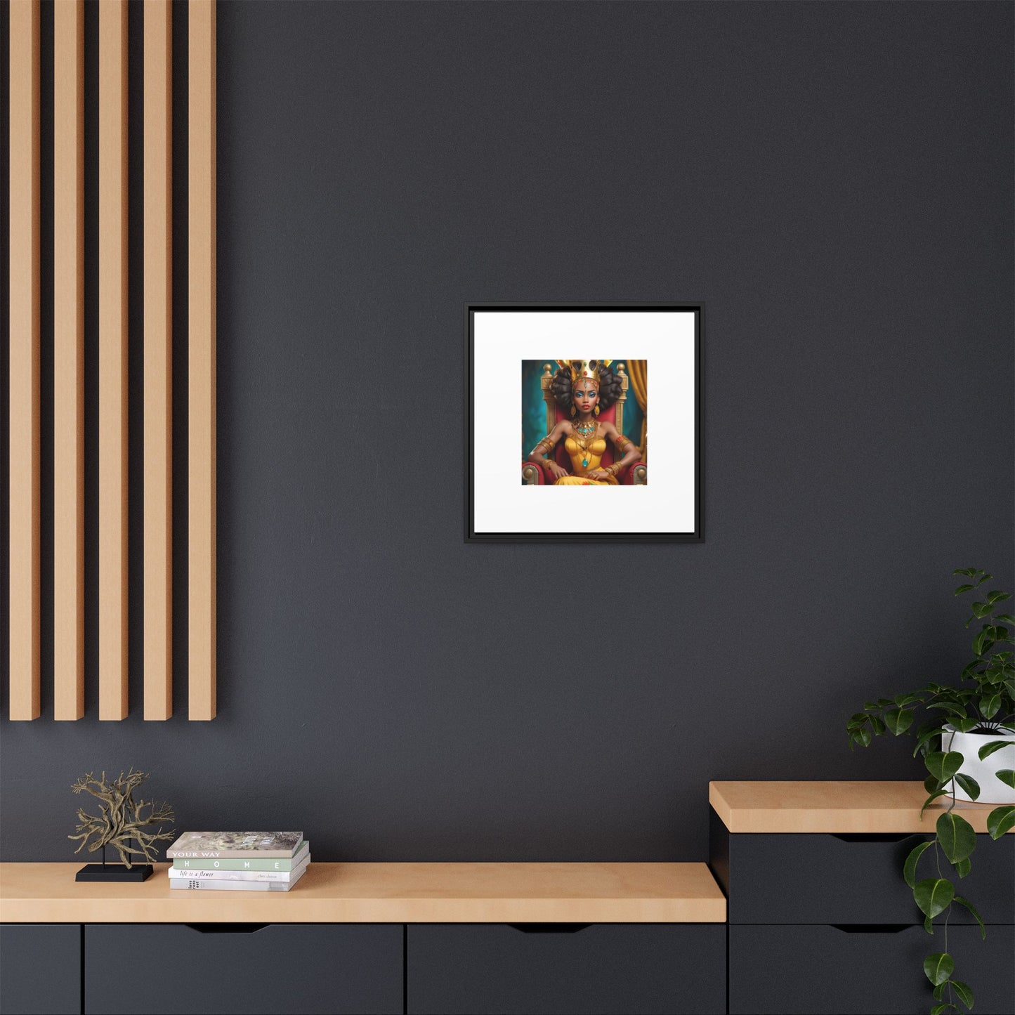 Framed Matte Canvas Art — Regal African Queen Portrait