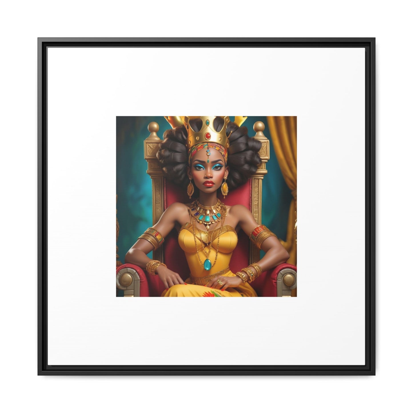 Framed Matte Canvas Art — Regal African Queen Portrait