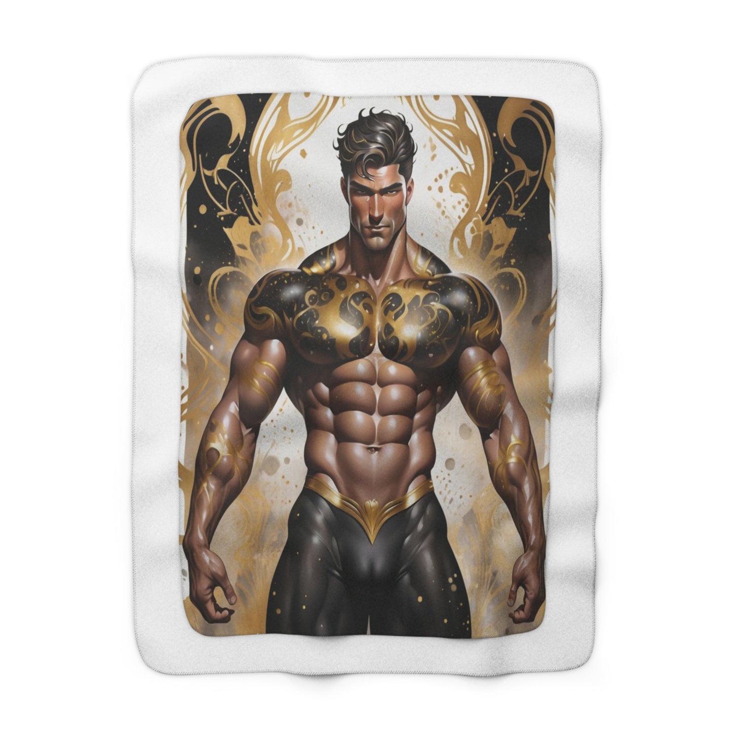 Mythic Warrior Sherpa Fleece Blanket — Muscular Fantasy Hero Illustration