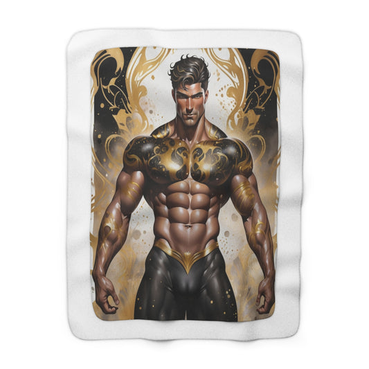 Mythic Warrior Sherpa Fleece Blanket — Muscular Fantasy Hero Illustration