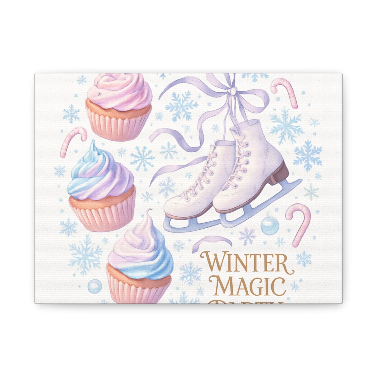 Winter Magic Party Canvas — Ice Skates & Cupcakes Matte Wall Art