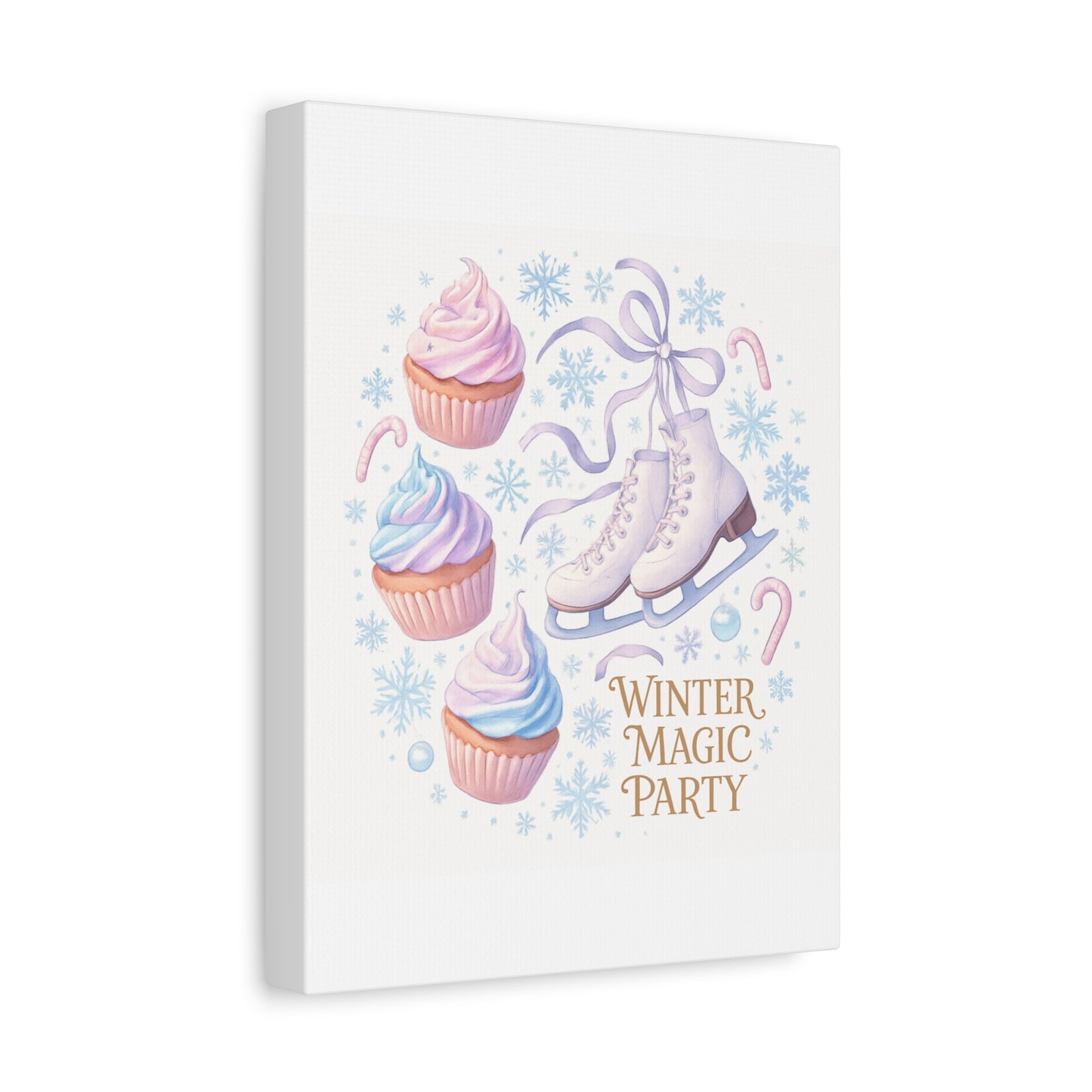 Winter Magic Party Canvas — Ice Skates & Cupcakes Matte Wall Art