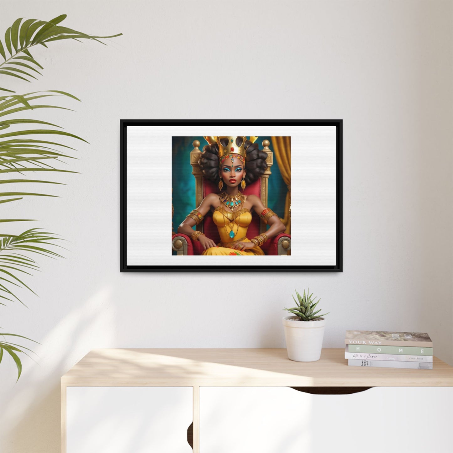 Framed Matte Canvas Art — Regal African Queen Portrait