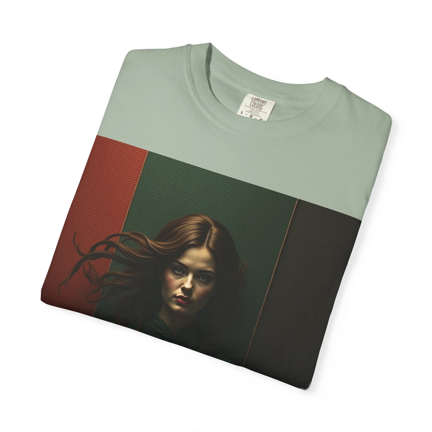 Portrait Photo Tee — Moody Green Woman Graphic T-Shirt