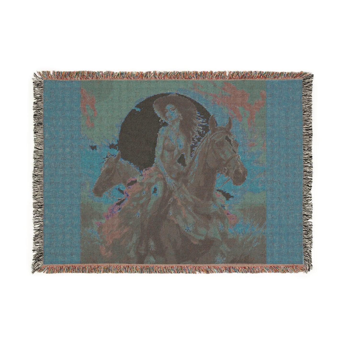 Copy of Cowgirl on Horse Woven Blanket — Western Cowboy Throw Blanket