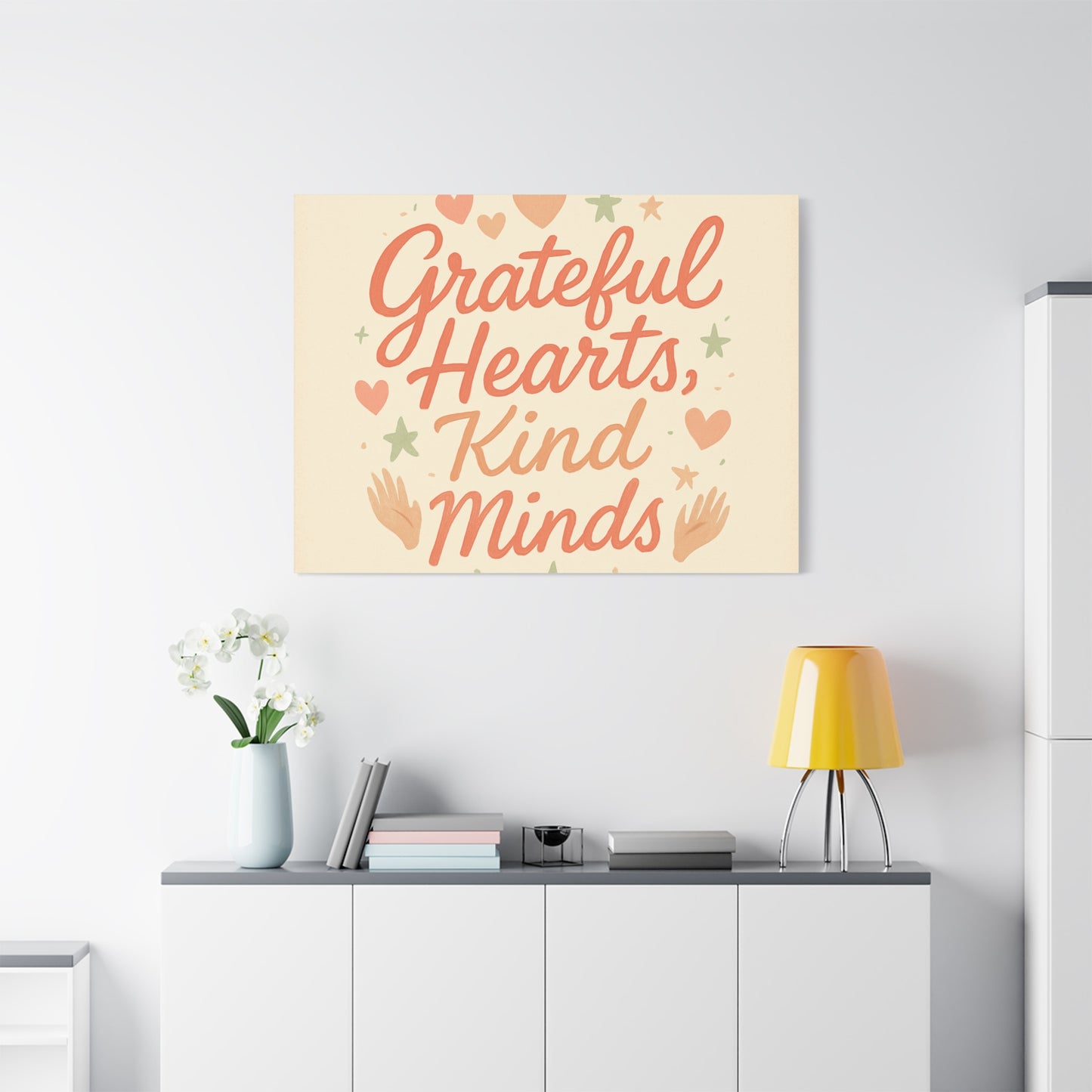 Grateful Hearts Kind Minds Canvas Wall Art — Inspirational Quote Matte Canvas