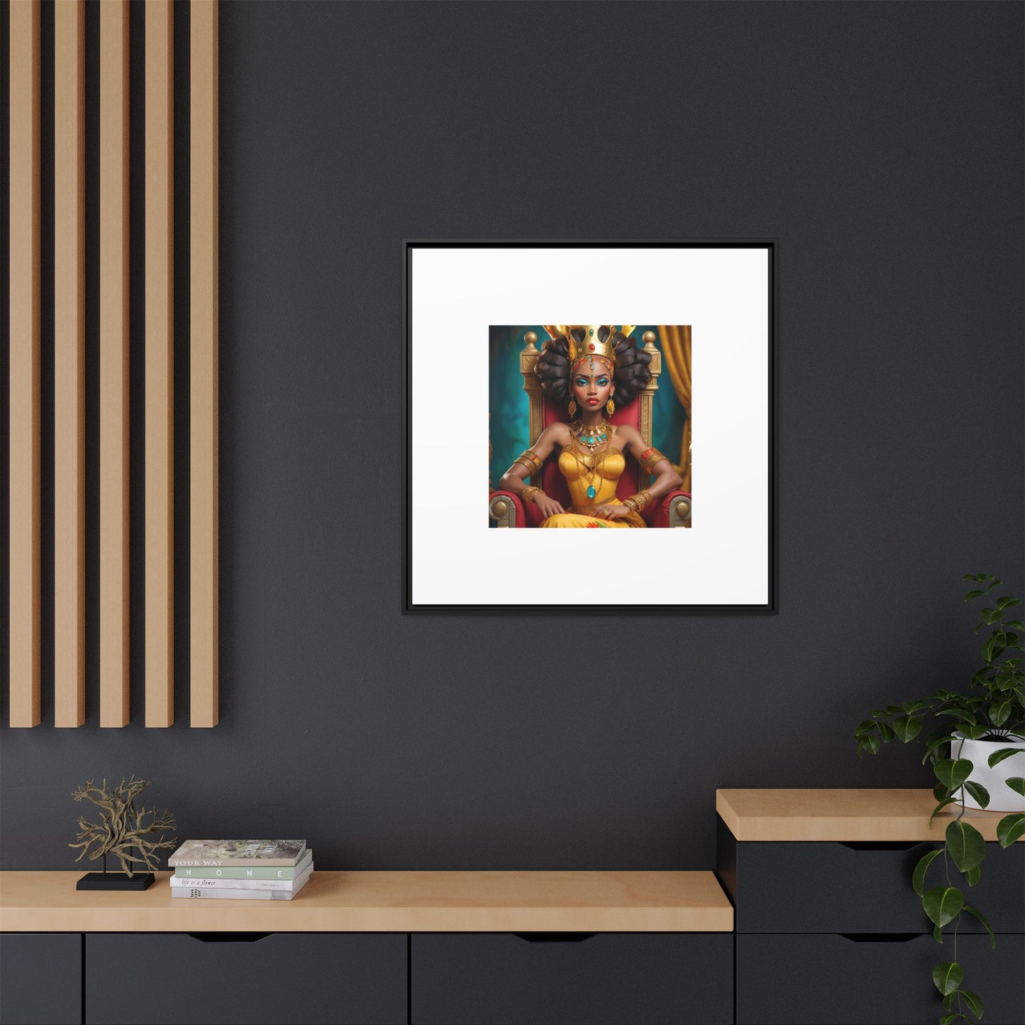 Framed Matte Canvas Art — Regal African Queen Portrait