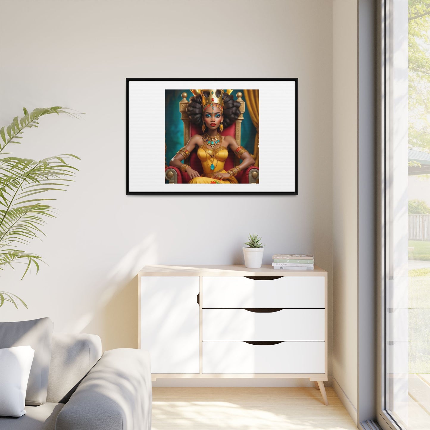 Framed Matte Canvas Art — Regal African Queen Portrait